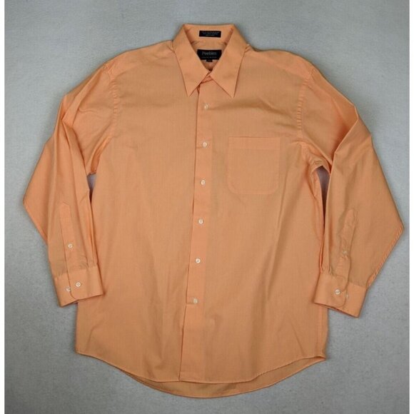 PEEBLES - MEN'S ORANGE LONG SLEEVE BUTTON-UP DRESS SHIRT - M 15-15.5 X 32/33 - Picture 1 of 7